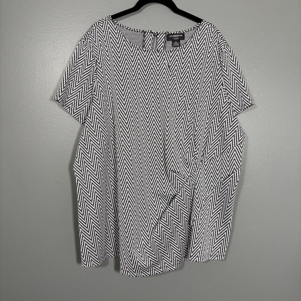 Liz Claiborne Career Black & White Tweed Top Accent Pleating Womens Plus Size 3X